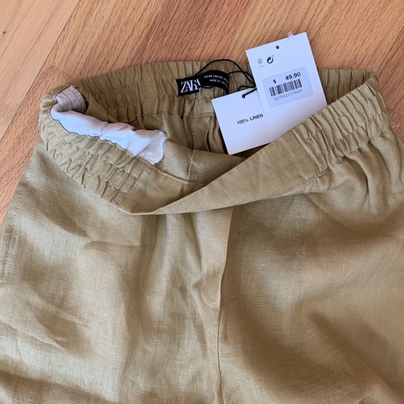 ❌SOLD❌ ZARA 100% Linen pants Tapered High waist Elastic - Picture 14 of 16